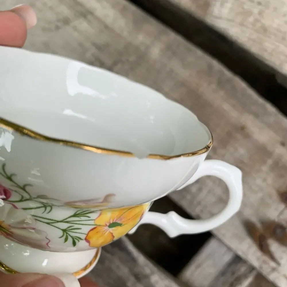 Vintage bone china pink floral cottagecore teacup and saucer